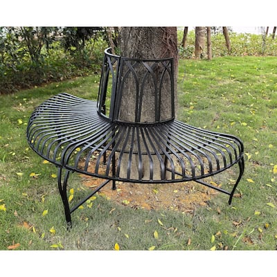 Semi Circle Tree Wrap Outdoor Garden Bench - 52" - Black