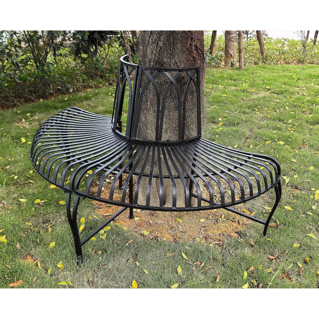 Semi Circle Tree Wrap Outdoor Garden Bench - 52" - Black