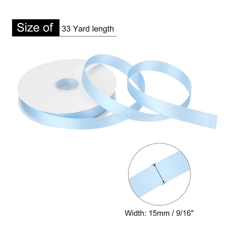 Double Faced Solid Satin Ribbon Polyester Fabric Roll for Gift Party - Light Blue - 9/16" x 33 Yard