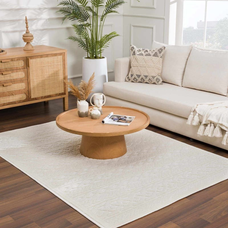 Hauteloom Fadey Living Room, Bedroom Machine Washable Area Rug - White, Off White - 2' x 2'10"