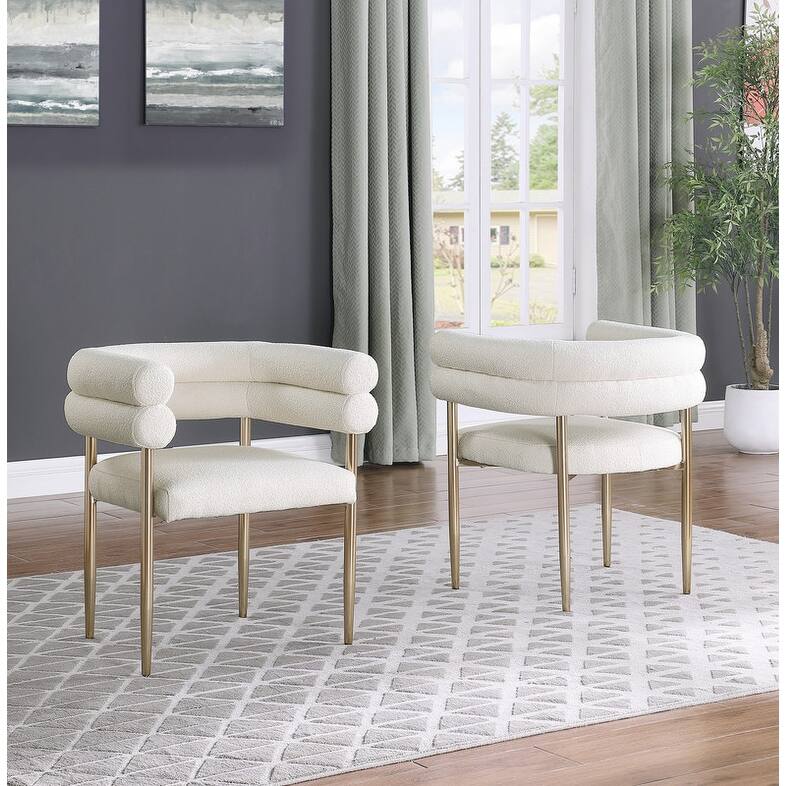 Best Quality Furniture Teddy Faux Fur Upholstered Chairs with Gold Chrome Legs (Set of 2) - Set of 2 - 18 Inches - Beige / Gold
