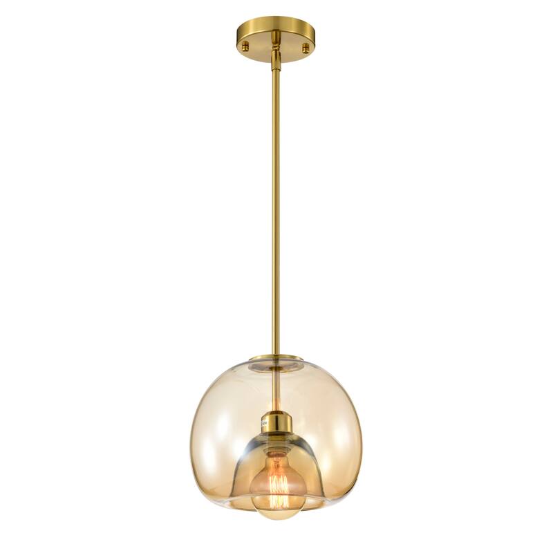 Mirka Brass Pendant Ceiling Lamp with Amber Impressed Glass Shade