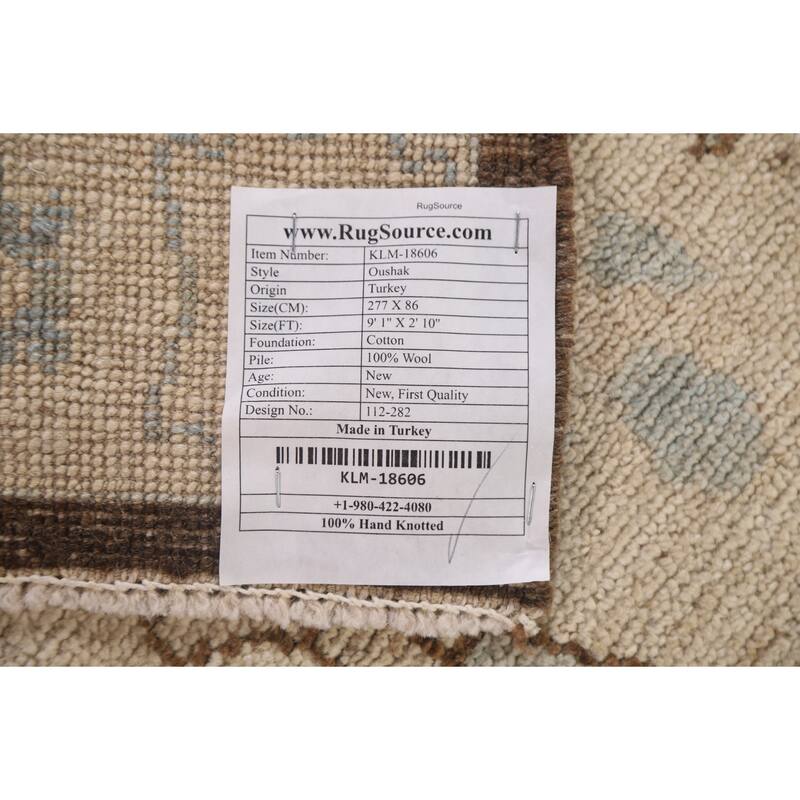 Geometric Oushak Turkish Runner Rug Handmade Wool Carpet - 2'10"x 9'1"