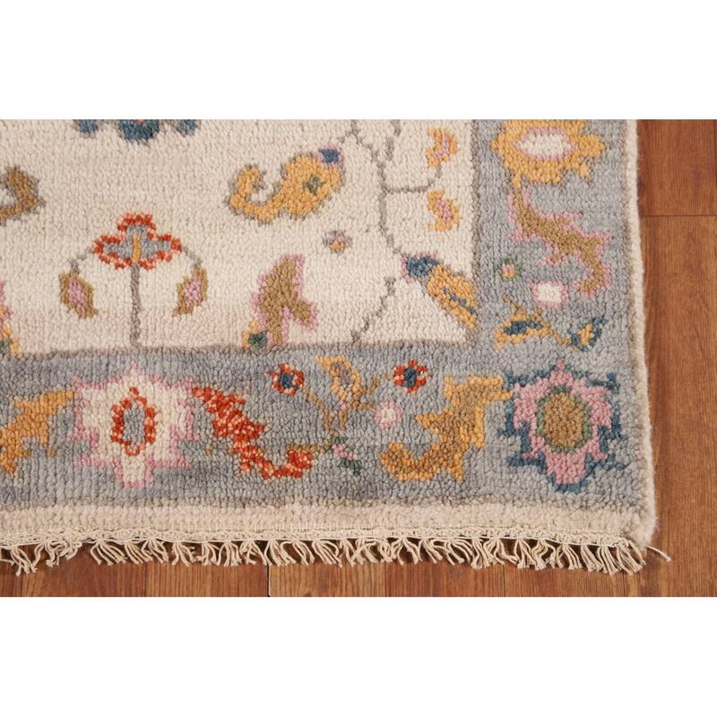 All-Over Floral Ivory Oushak Indian Foyer Rug Hand-Knotted Wool Carpet - 2'6"x 5'9"