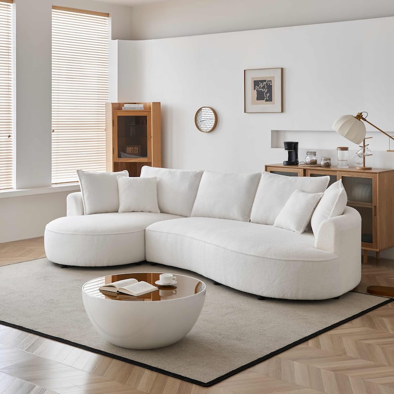 122.8" Modern Teddy Fabric Cloud Curved Sofa -- Left Facing