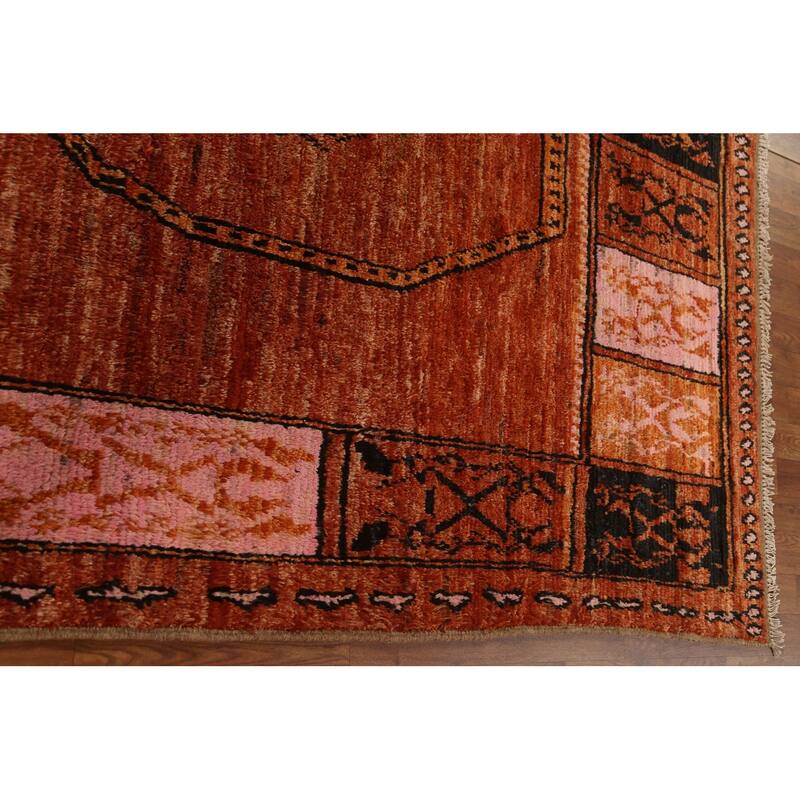 Hand Knotted Oriental 100% Wool Carpet Modern Tribal Oranges & Rust Moroccan Area Rug - 10' 2'' X 6' 8''