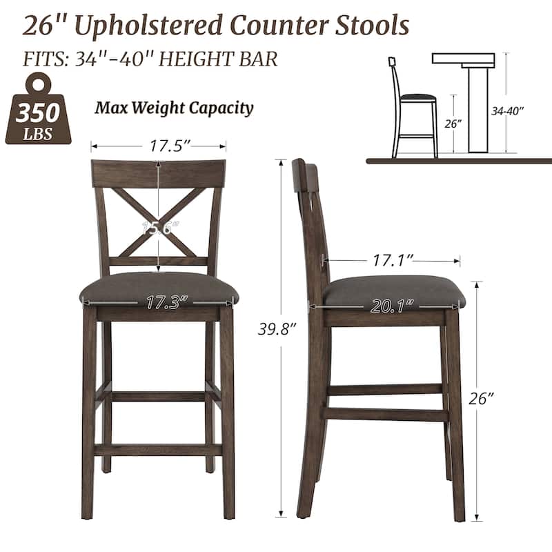 26 Inch Counter Height Bar Stools,Upholstered Bar Stools,Bar Stools Set Of 2/4/6 - 17.5"W X 20.1"D X 39.8"H