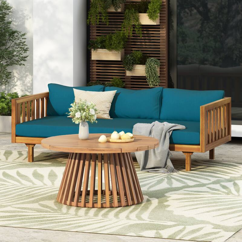 Roomfitters 3-Seater Daybed & Acacia Wood Coffee Table Set, Water-Resistant Cushions