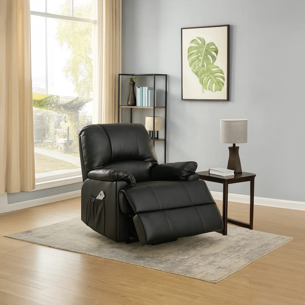 Contemporary Polyurethane Upholstered Metal Recliner with Power Lift, Black