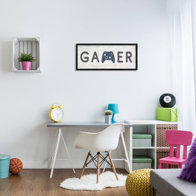Stupell Gamer Typography Kids' Video Game Controller Sign Framed Wall Art - Blue