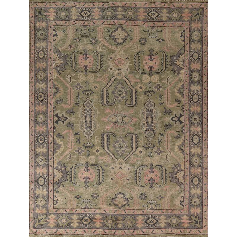 Green Geometric Heriz Serapi Indian Area Rug Handmade Wool Carpet - 7'10"x 9'11"