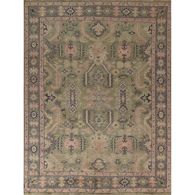 Green Geometric Heriz Serapi Indian Area Rug Handmade Wool Carpet - 7'10"x 9'11"