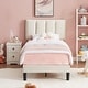 preview thumbnail 1 of 12, Javlergo Twin Size Kids Bed Frame with Adjustable Height Headboard Bed Frame with Heavy Duty Frame No Box Spring Needed Beige - Twin