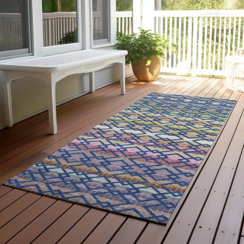 Machine Washable Indoor/ Outdoor Cabo Stripe Chantille Rug - Navy - 2'3" x 7'6"