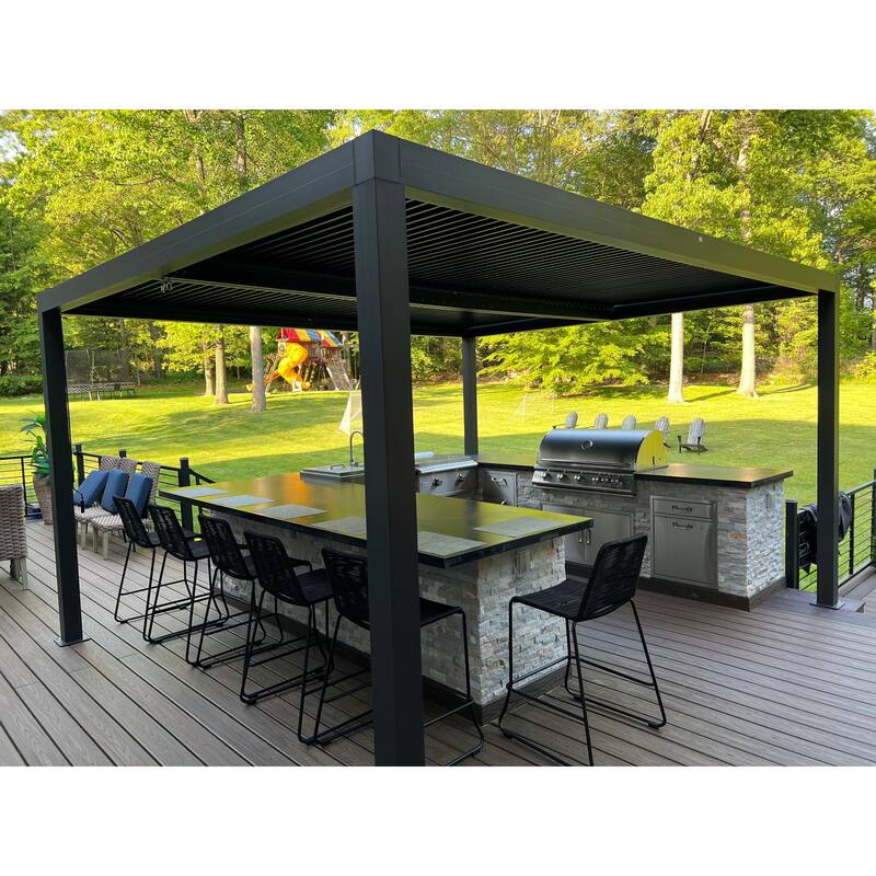PURPLE LEAF Louvered Pergola Outdoor Aluminum Pergola with Adjustable Roof for Patio Hardtop Gazebo