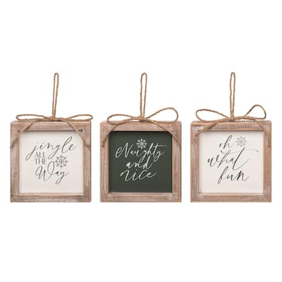 Transpac Wood Christmas Block Ornament Set of 3 Christmas Home Decorations