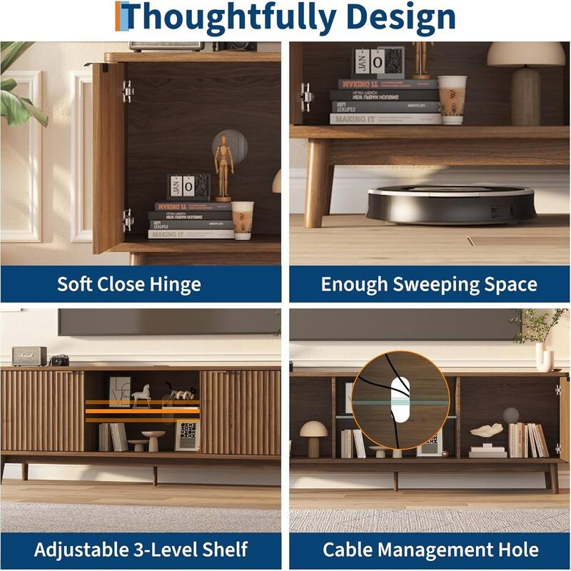 63" TV Stand Entertainment Center with Storage and Adjustable Shelf