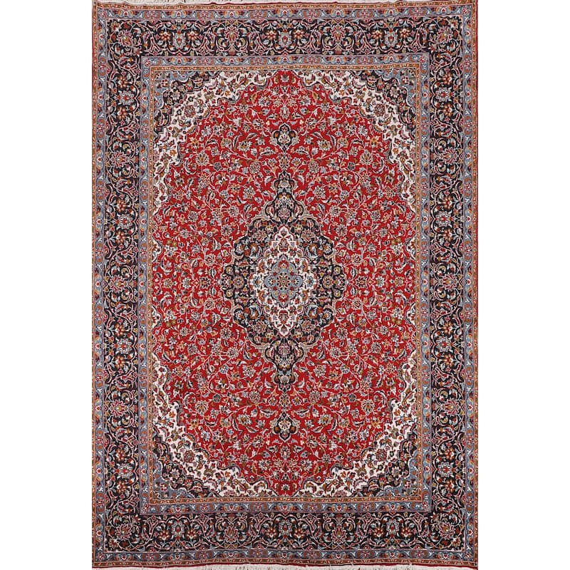 Floral Red Kashan Turkish Area Rug Machine Made Medallion Carpet - 9'7" x 12'11"