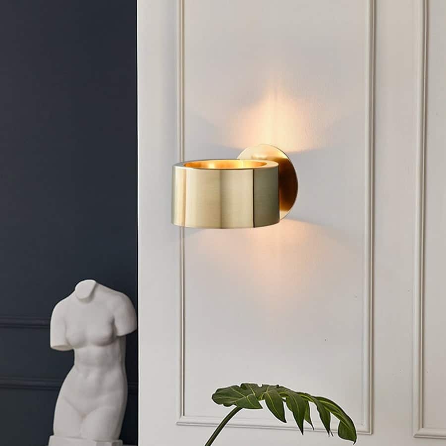 Modern 1-Light Brass Hollow Metal Drum Wall Light