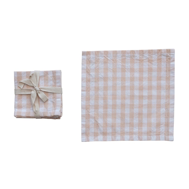 Cotton Gingham Napkins - 10.0"L x 10.0"W x 0.3"H - 10.0"L x 10.0"W x 0.3"H - Set of 4 - Pink