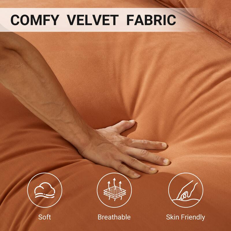 Modular Spacious Deep Seating Velvet Sofa with Storage, Removable Cushion Covers, Pillow Top Arms, Solid Wood Frame and Pillows