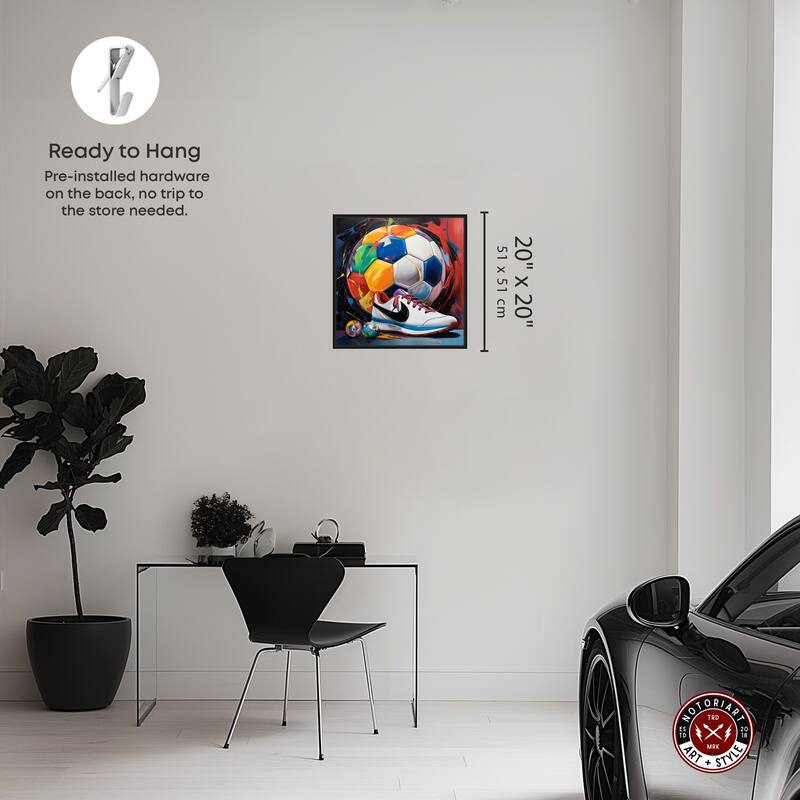Notoriart Colorful Soccer Sneaker Splash Ii Framed Soccer 1 Piece Canvas Wall Art