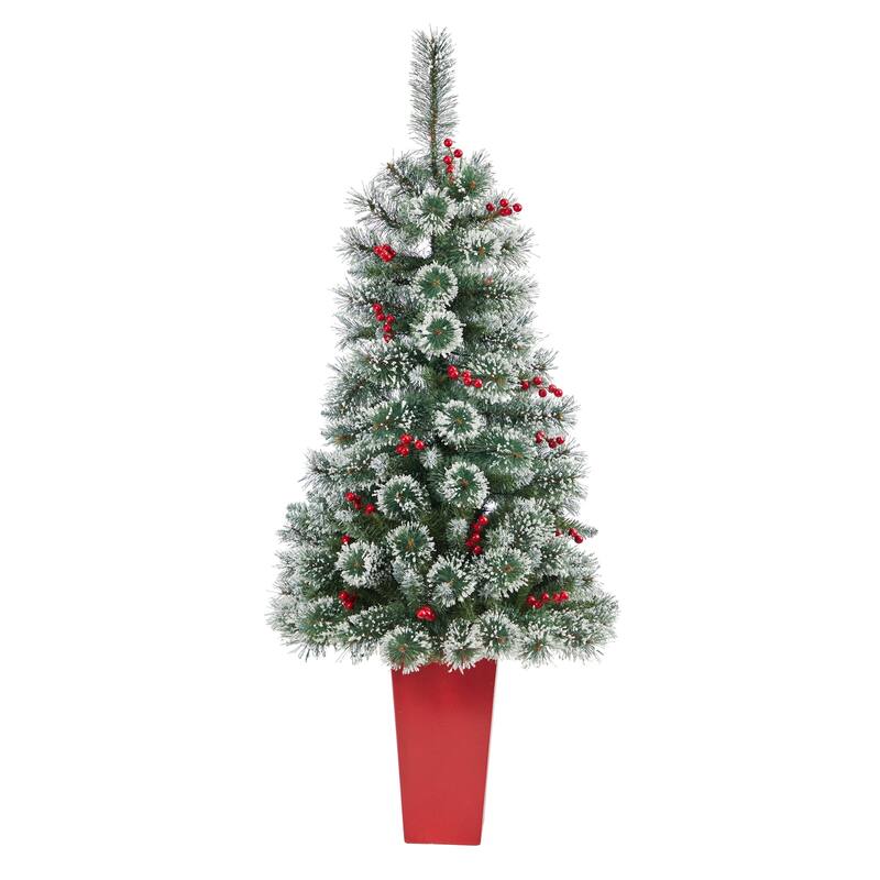 52in Artificial Christmas Tree with Lights & Berries - Festive Holiday Decor for Home - Red - 52