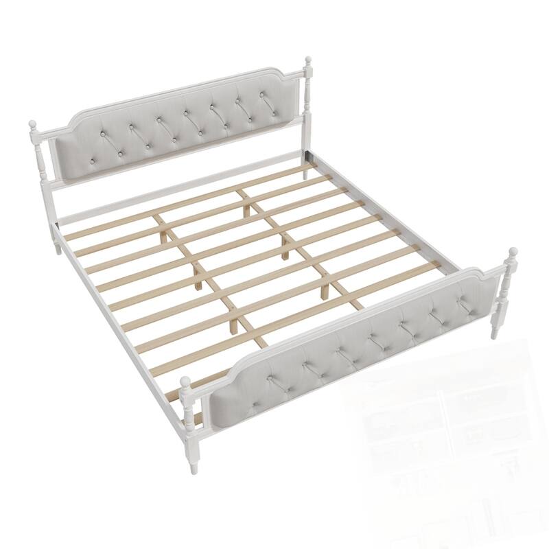Traditional Style Upholstered Tufted Headboard Wooden Bed Frame