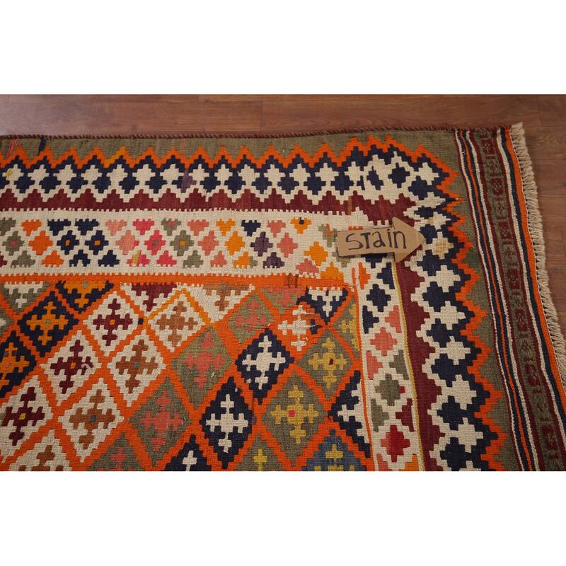 Vegetable Dye Kilim Qashqai Persian Vintage Rug Flatweave Wool Carpet - 4'11"x 7'10"