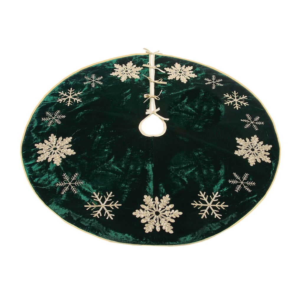 Embroidered Snowflake Christmas Tree Skirt 48"D