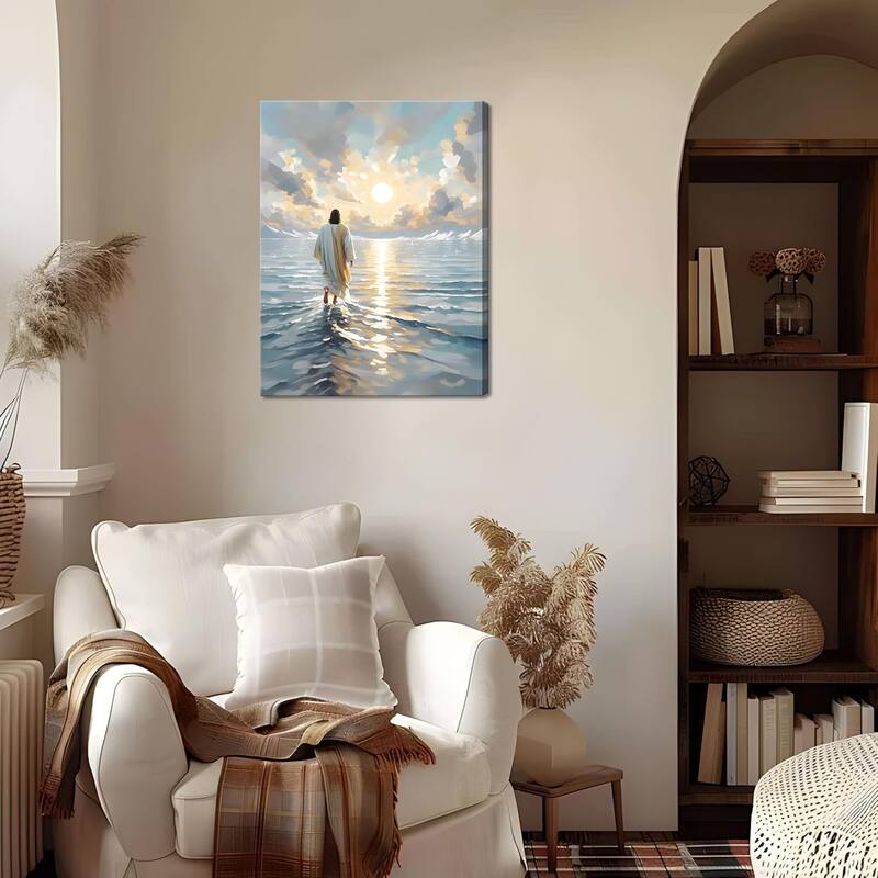 Jesus Canvas Wall Art, Christian Wall Decor of Jesus Walking on Water