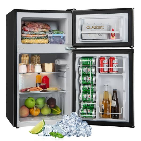 Costway 3.2 Cu.Ft Mini Refrigerator with Freezer Compact Fridge with ...