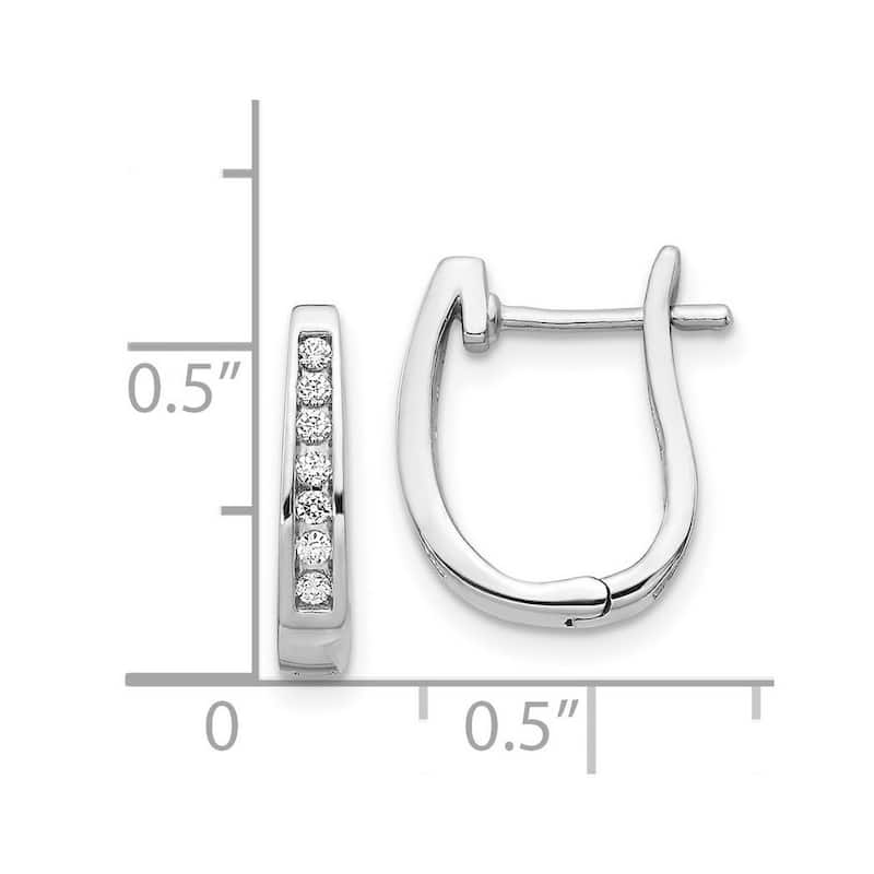 Curata 14k White Gold Diamond 3mm Hinged Hoop Earrings - 14x11mm Wide 2mm Thick