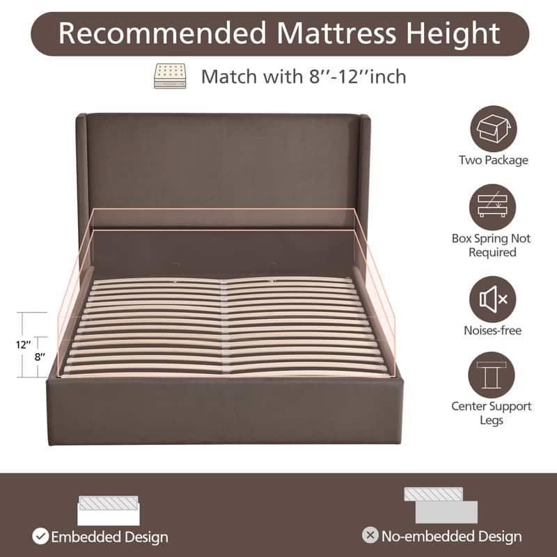 Lift Up Storage Platform Bed with Minimalist Headboard