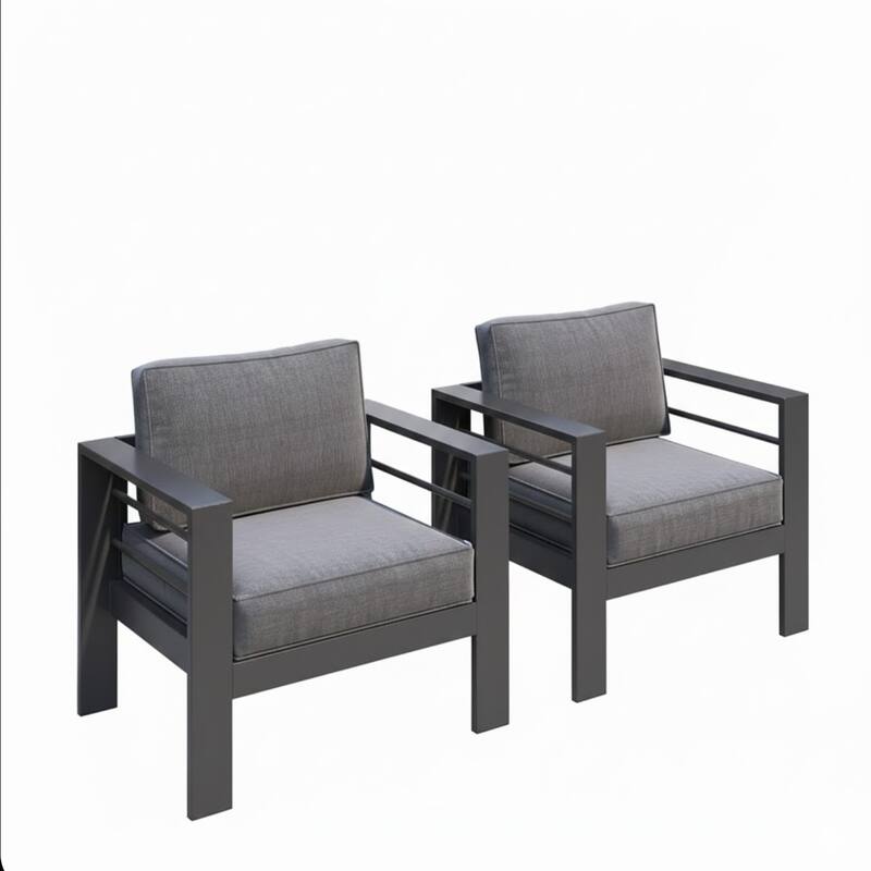 2-Pack 28" Aluminum Patio Armchairs with Thick Dark Gray Cushions Gray Frame