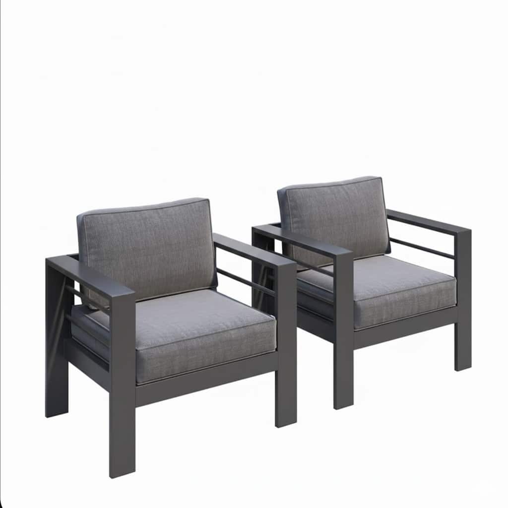 2-Pack 28" Aluminum Patio Armchairs with Thick Dark Gray Cushions Gray Frame