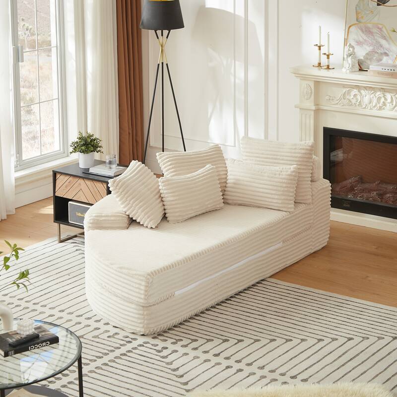 78.5-Inch Corduroy Semi-Circular 2-in-1 Sofa Bed,Designer Recliner with Pillow