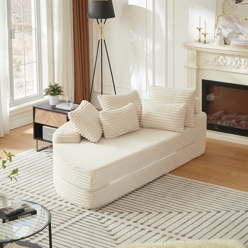 Rossetta 78.5'' 2-in-1 Neck Pillow Design Corduroy Modular Left Semi-Circular Sofa with Throw Pillows