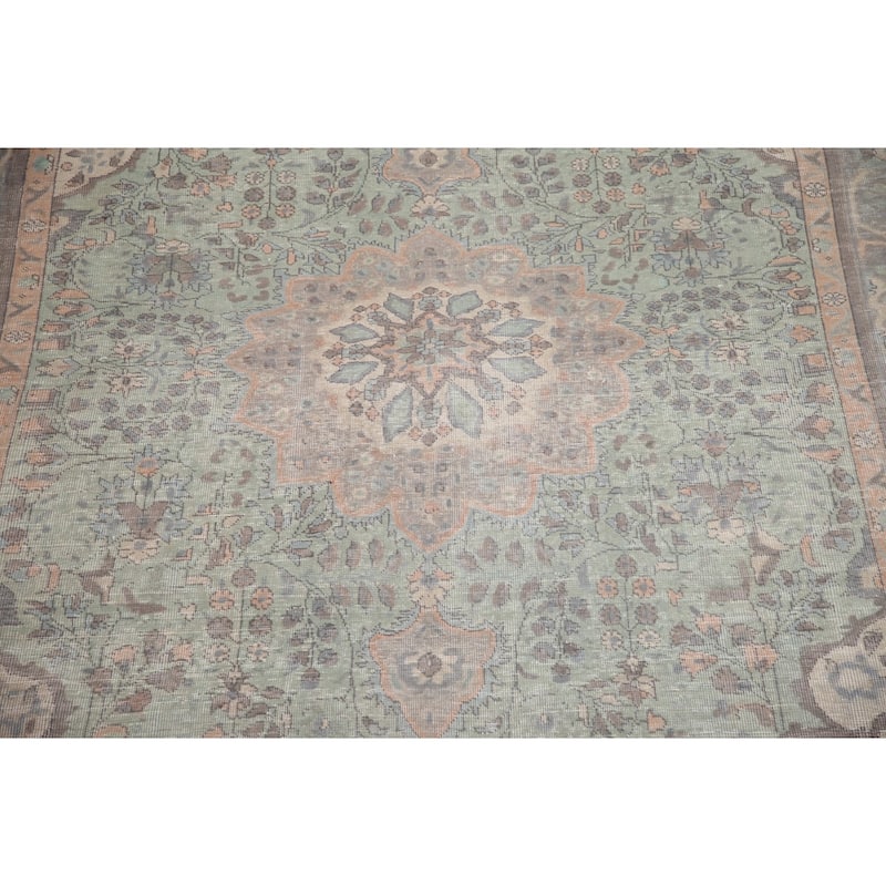 Hand Knotted Oriental 100% Wool Carpet Traditional Floral Green Tabriz Area Rug - 11' 7'' X 8' 1''