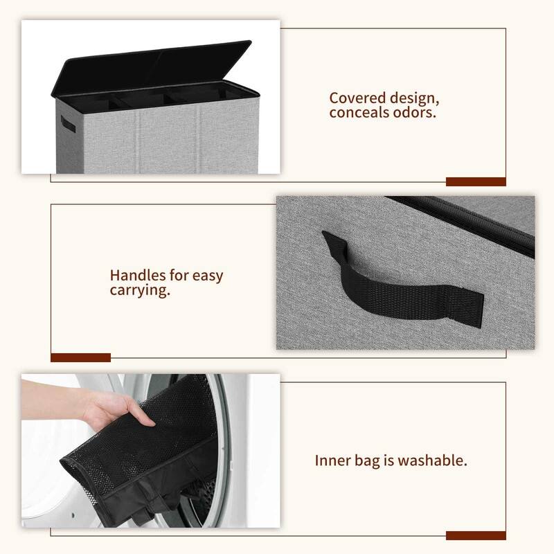 Laundry hamper 3 section - 32.7"L x 12.2"W x 27.6"H