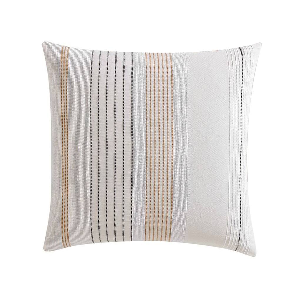 Jela Euro Sham with Clipped Jacquard Stripes, White Cotton, 26 x 26