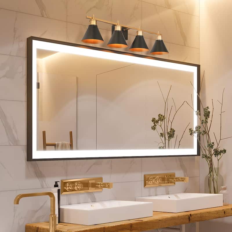 Reuel Modern Black Gold Vanity Light Bathroom 4-Light Metal Wall Sconce for Powder Room - 30.5'' L x 7.5'' W x 8.5'' H