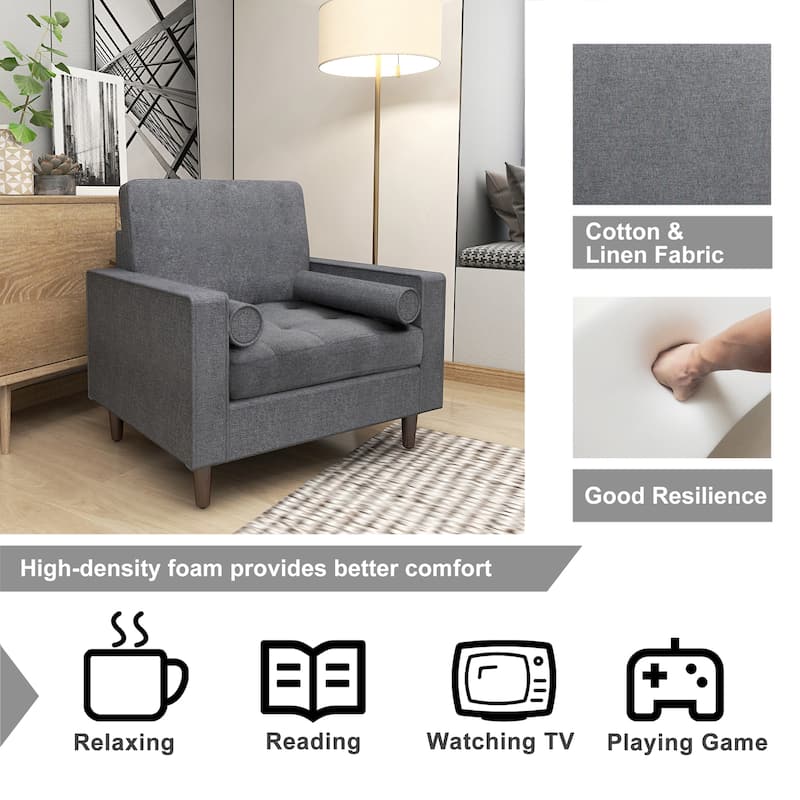 Oversized Accent Chair Linen Club Armchair with Pillows