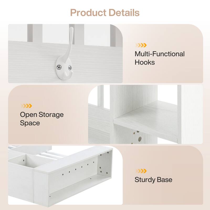 71" Wall Room Divider with Shelves & Coat Hooks