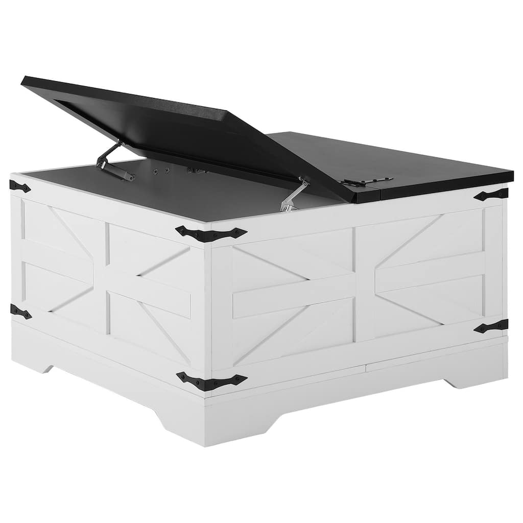 31.5" Coffee Hinged Square Table with Hidden Storage Cabinet and 2 Flip Top Tabletop - 31.5" x 31.5" x 18"