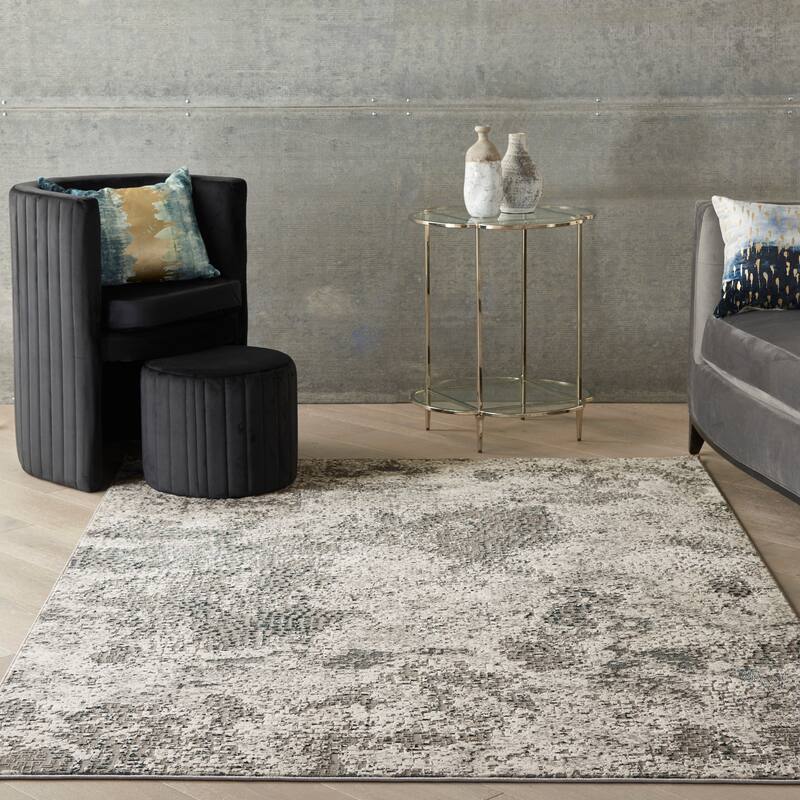 Michael Amini MA90 Uptown Abstract Area Rug - 4' x 6' - Ivory/Grey