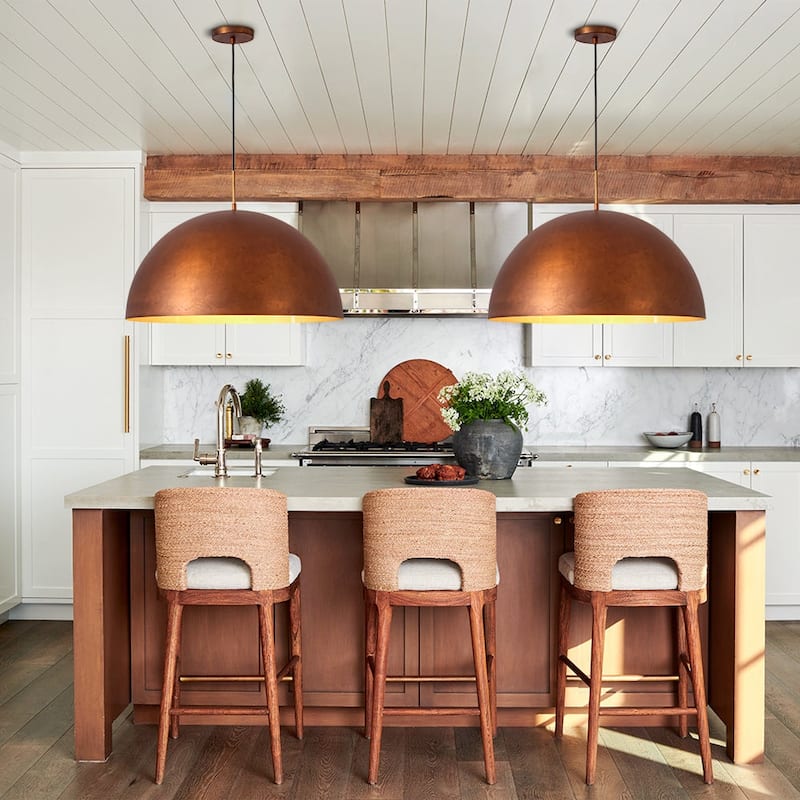 Oversized Aged Copper Barn Style Large Iron Dome Pendant Light - 23 Inches - 23 Inches