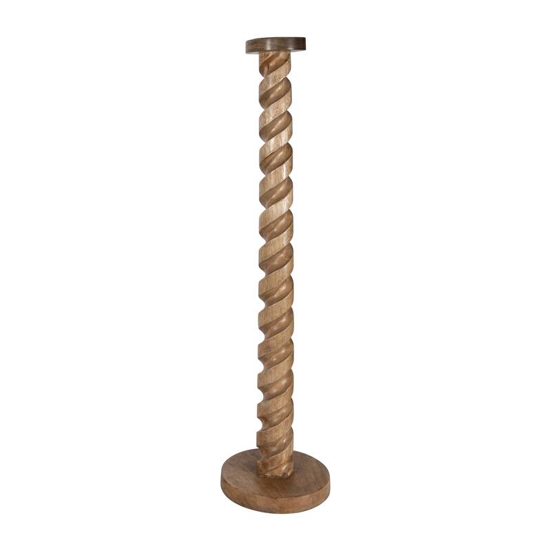 Wood Spiral Floor Pillar Candle Holder - Brown, 36 in.