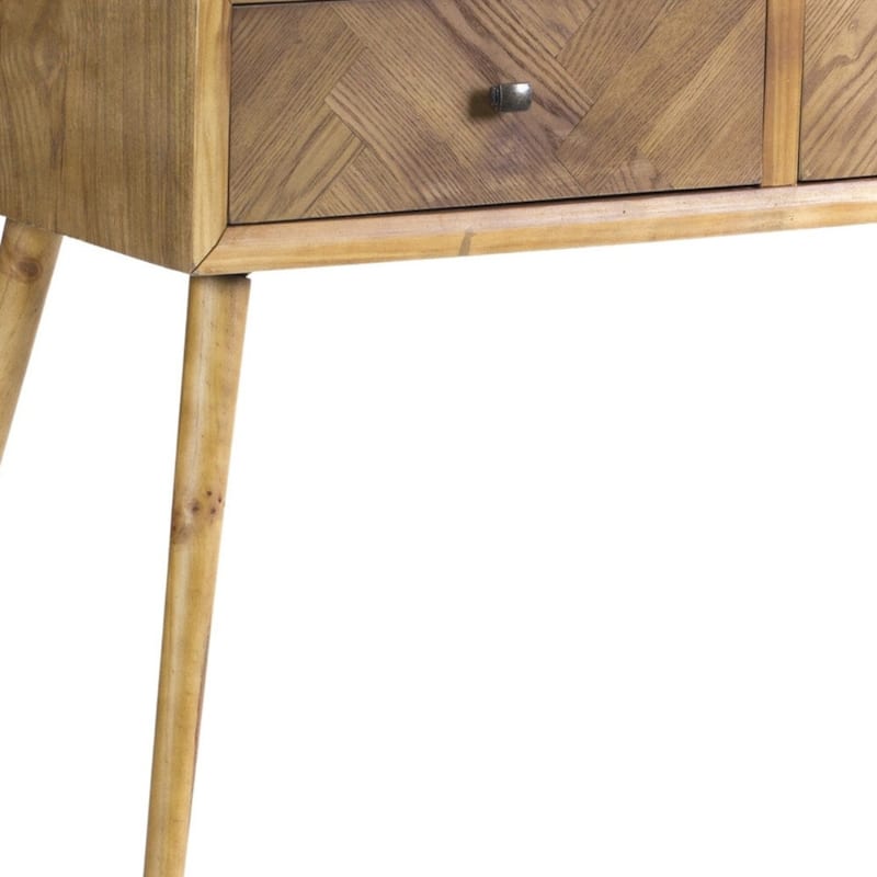 Brown Wood Rectangular End Table with Storage Drawers and Splayed Legs - 19.5” x 47” x 31.5” (D x W x H)