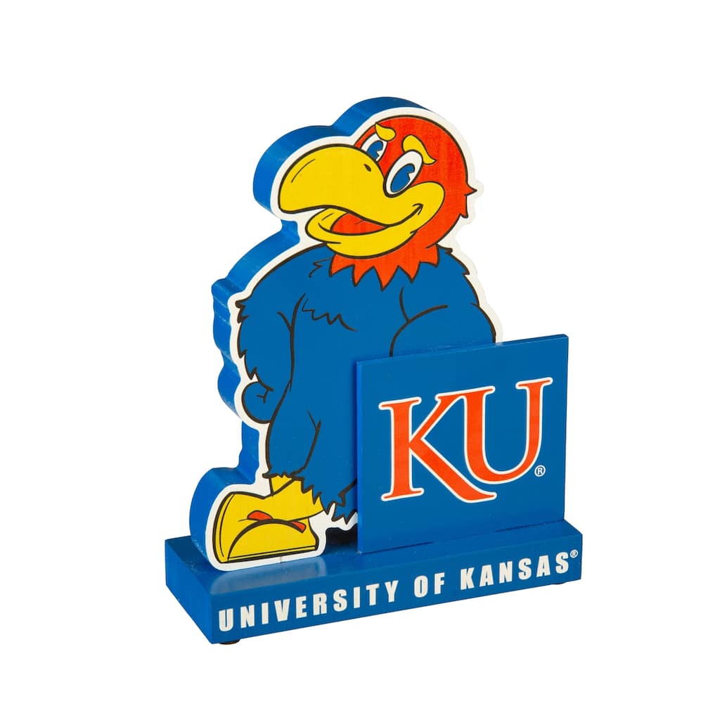 8 in. Wooden Mascot Statue with Team Logo, University of Kansas
